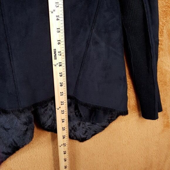 THE KOOPLES Coat Womens Size 2 Black Faux Fur Reversible Open Sueded Jacket - Picture 9 of 10
